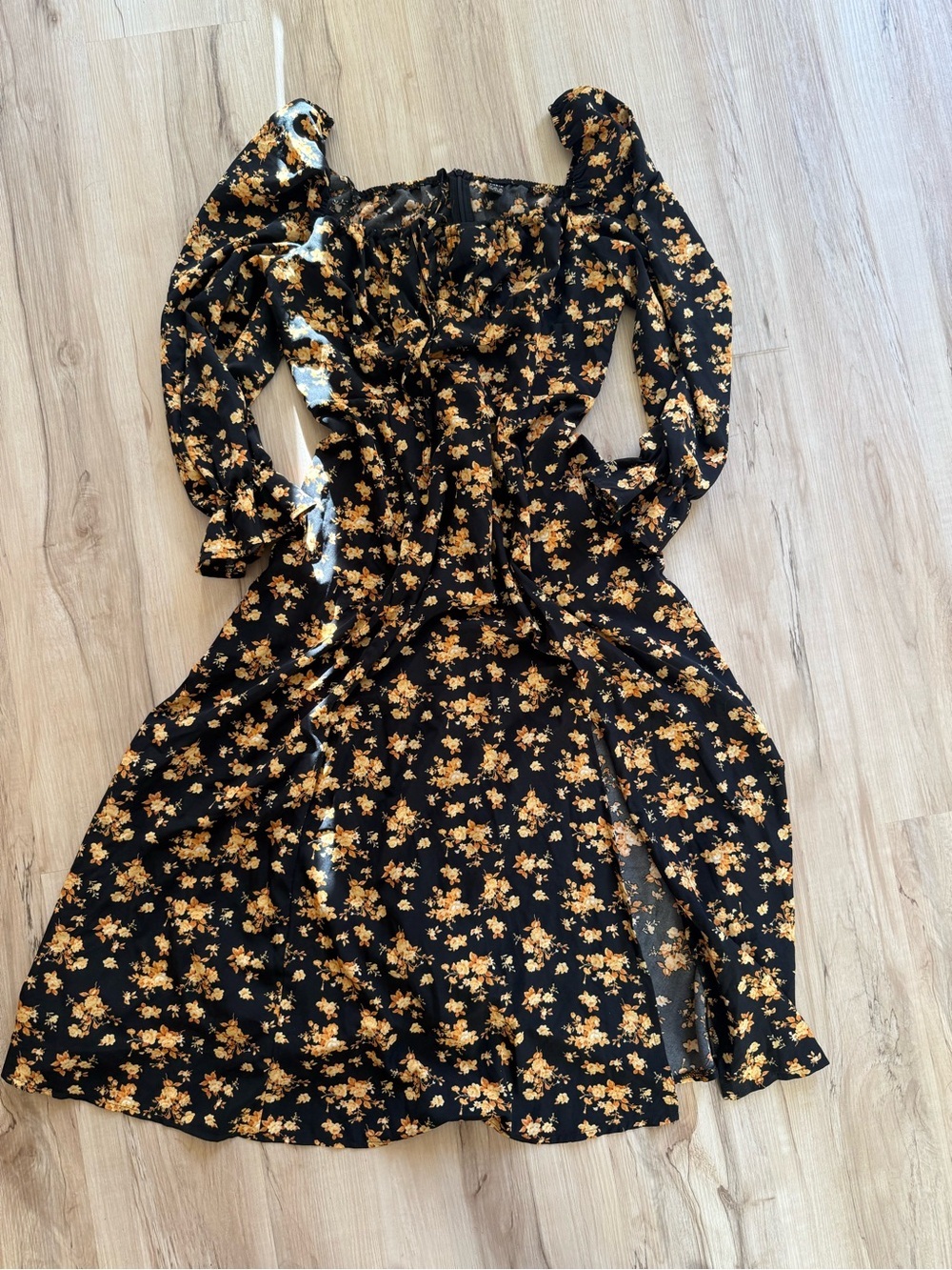 Black Floral Midi x maxi Dress with Yellow floral Print - Picture 2 of 8